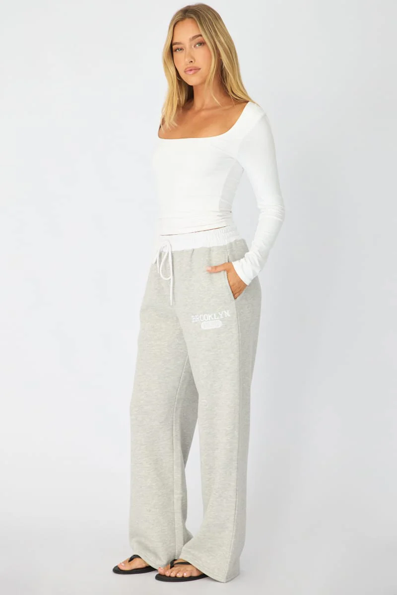 Grey Track Pants Contrast Waist - Image 4