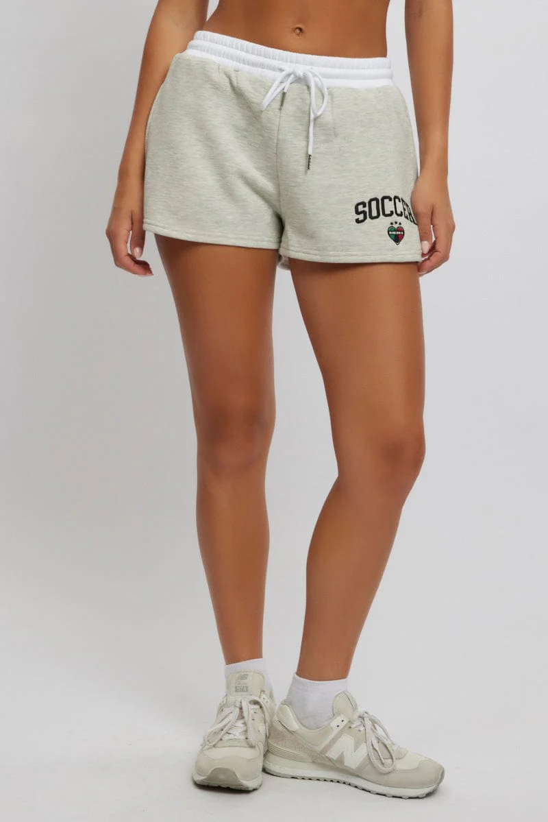 Grey Track Shorts Contrast Waist Band - Image 2