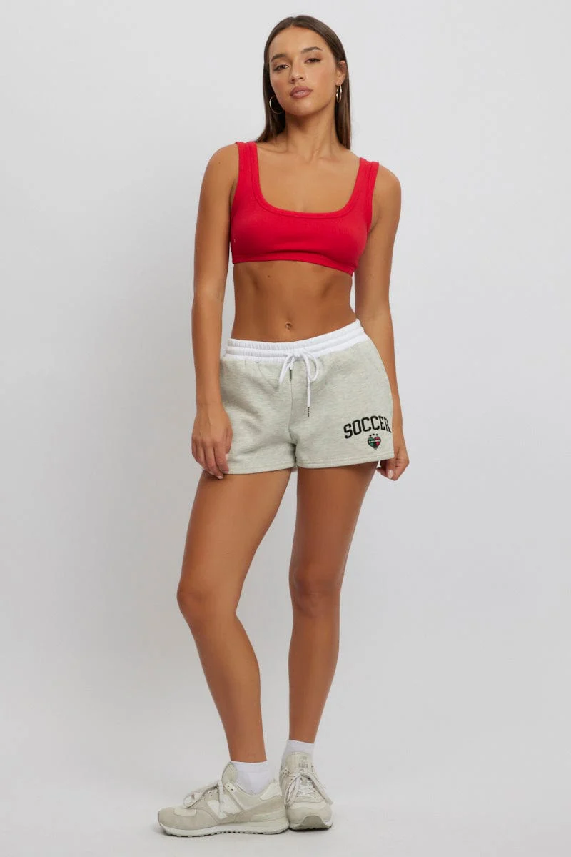 Grey Track Shorts Contrast Waist Band - Image 3