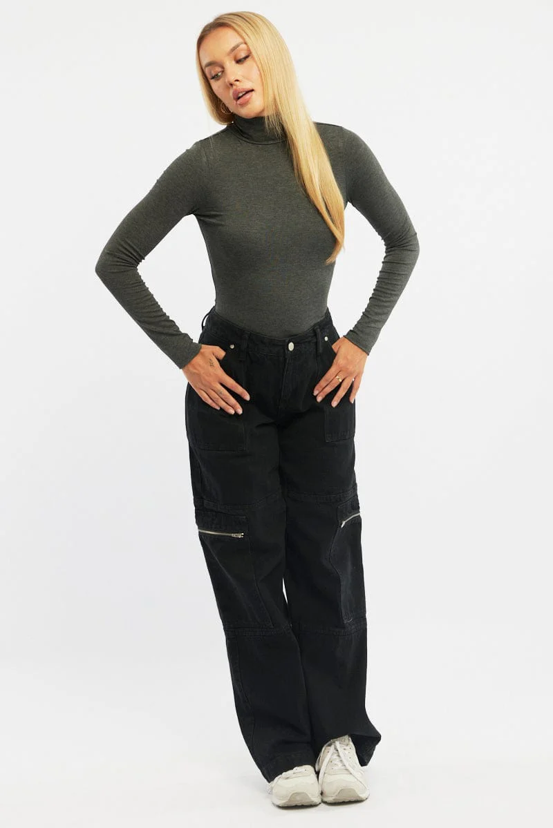 Grey Turtleneck Top Long Sleeve - Image 2