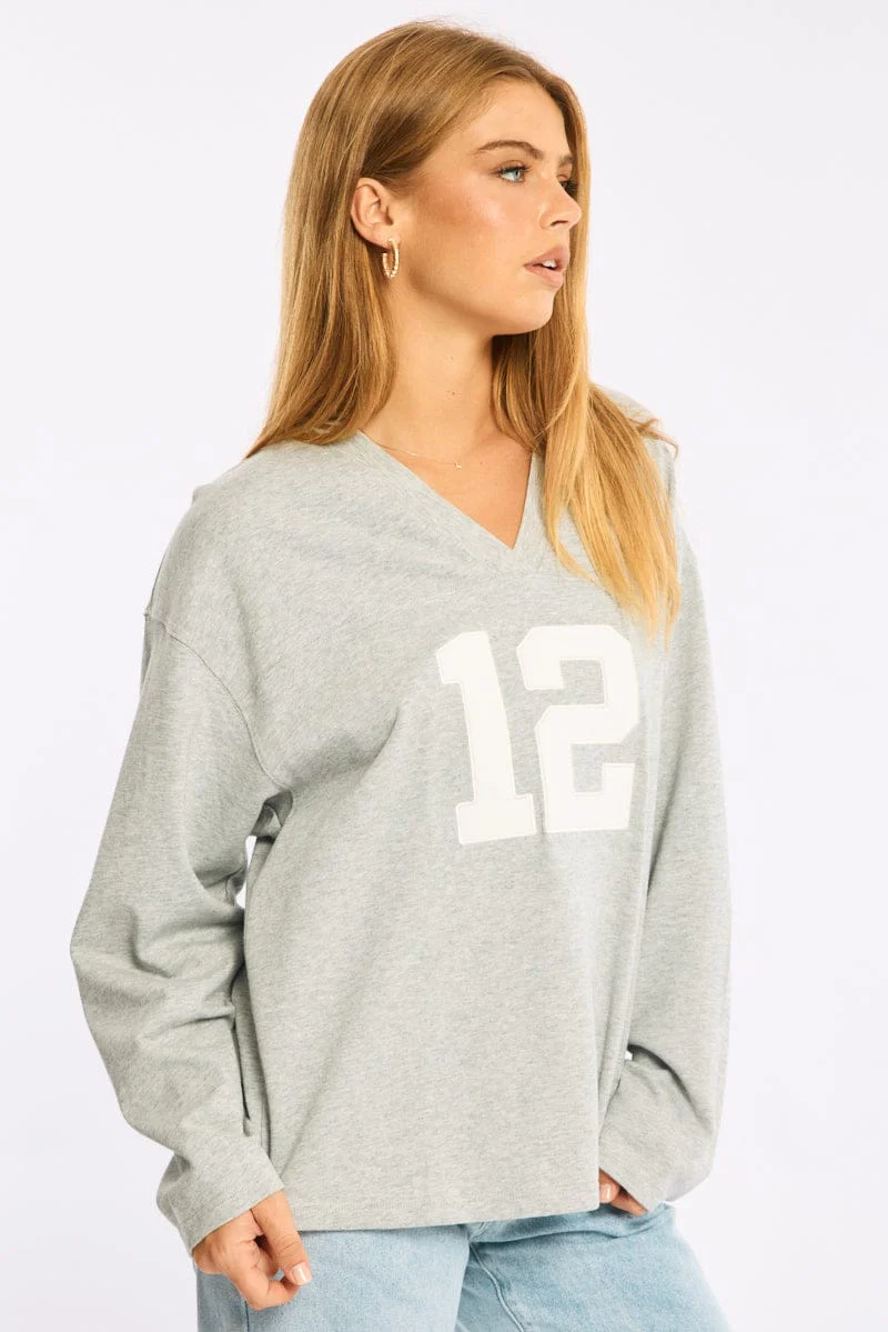 Grey V-neck Sweater Long Sleeve - Image 3