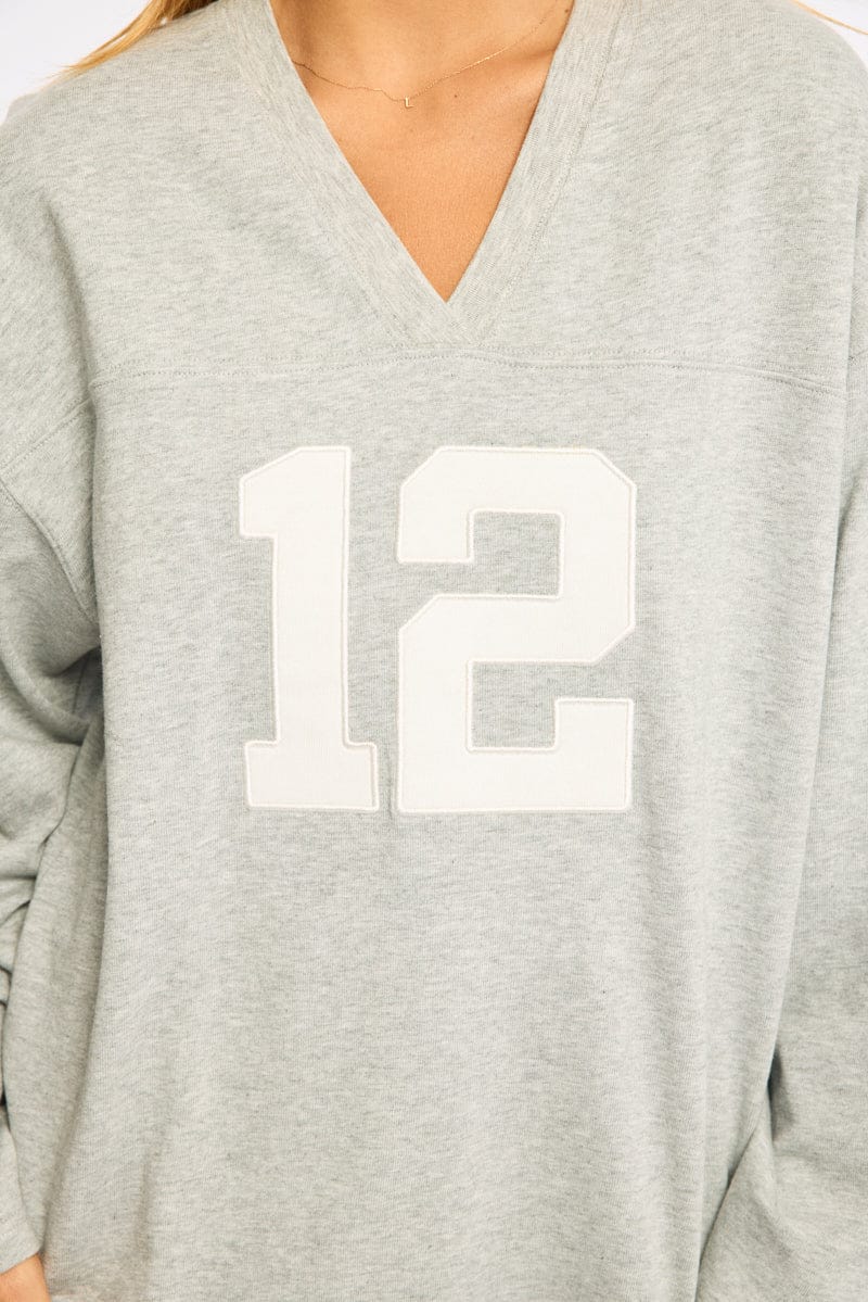Grey V-neck Sweater Long Sleeve - Image 5