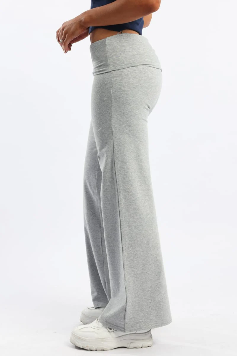 Grey Wide Leg Pants Folded Waist Jersey - Image 3