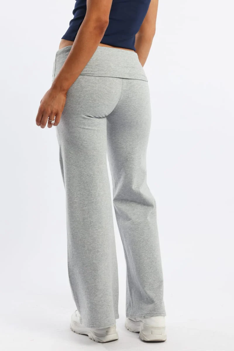 Grey Wide Leg Pants Folded Waist Jersey - Image 4