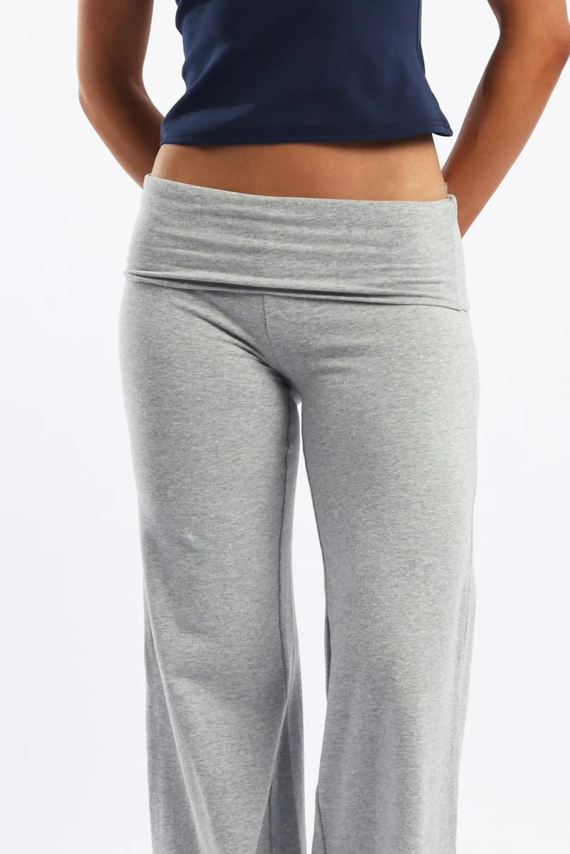 Grey Wide Leg Pants Folded Waist Jersey - Image 5
