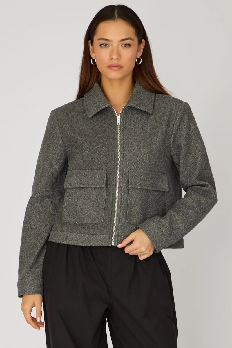 Grey Zip Front Jacket - Image 3