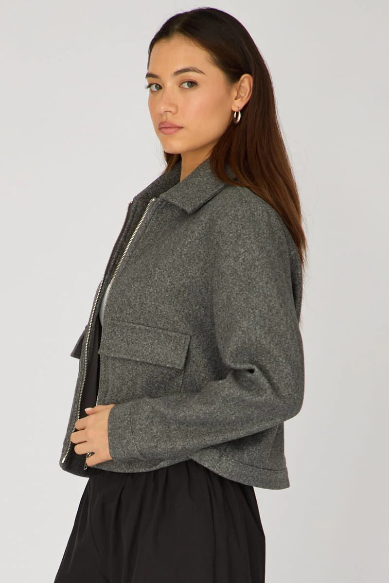 Grey Zip Front Jacket - Image 4