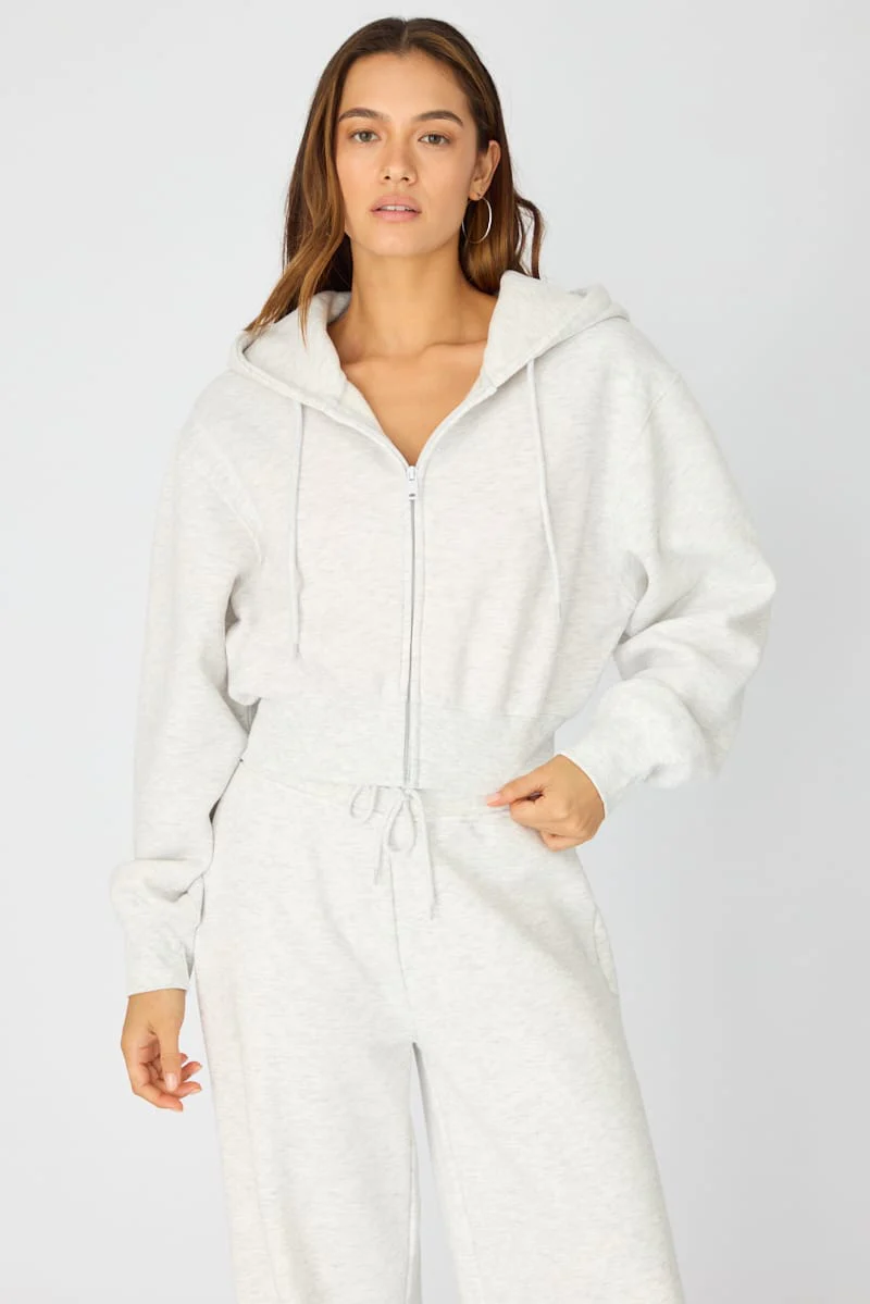 Grey Zip Up Crop Hoodie