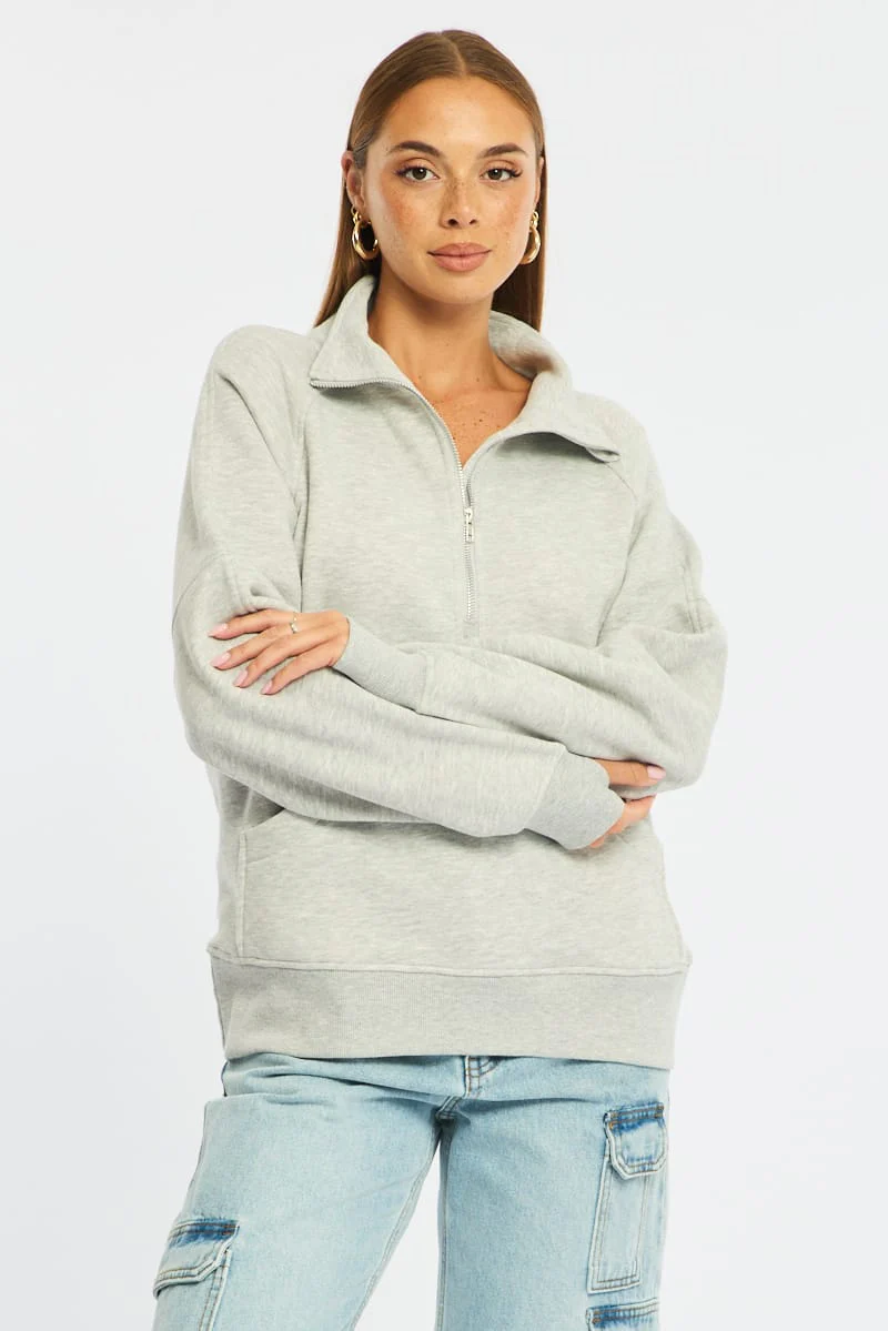 Grey Zip Up Sweater Long Sleeve - Image 2