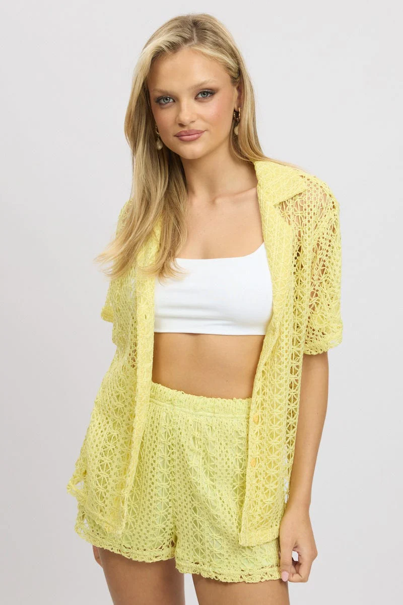 Lime Crochet Collar Cardigan Short Sleeve - Image 3