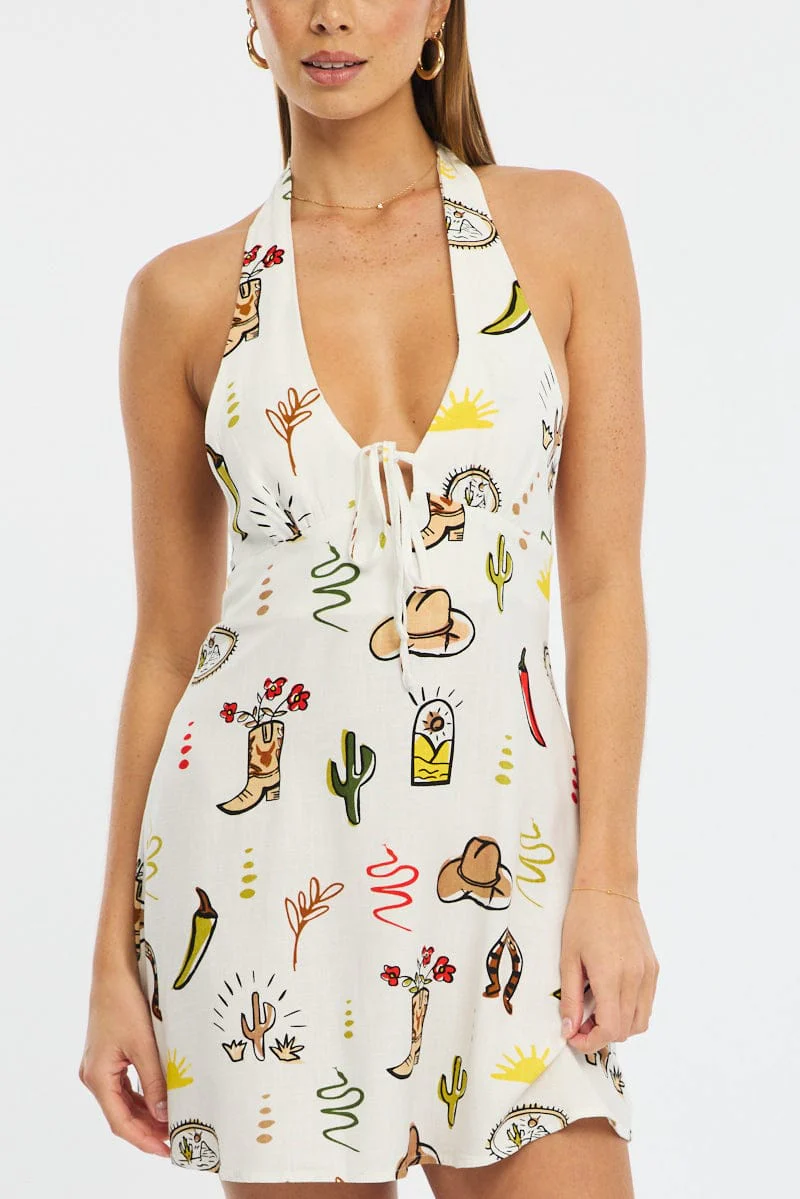 Multi Abstract Halter Neck Dress Mini - Image 6