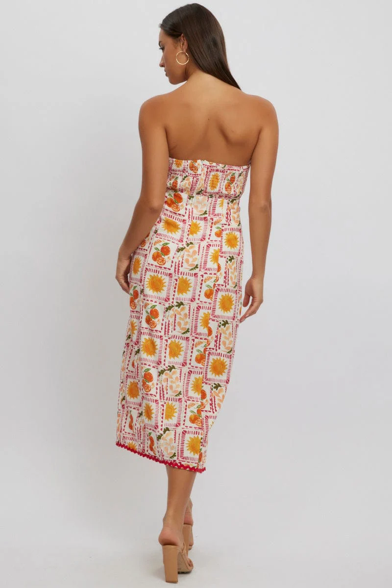 Multi Abstract Maxi Dress Strapless - Image 4