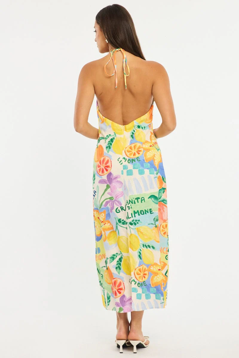 Multi Abstract Midi Dress Halter Neck - Image 5