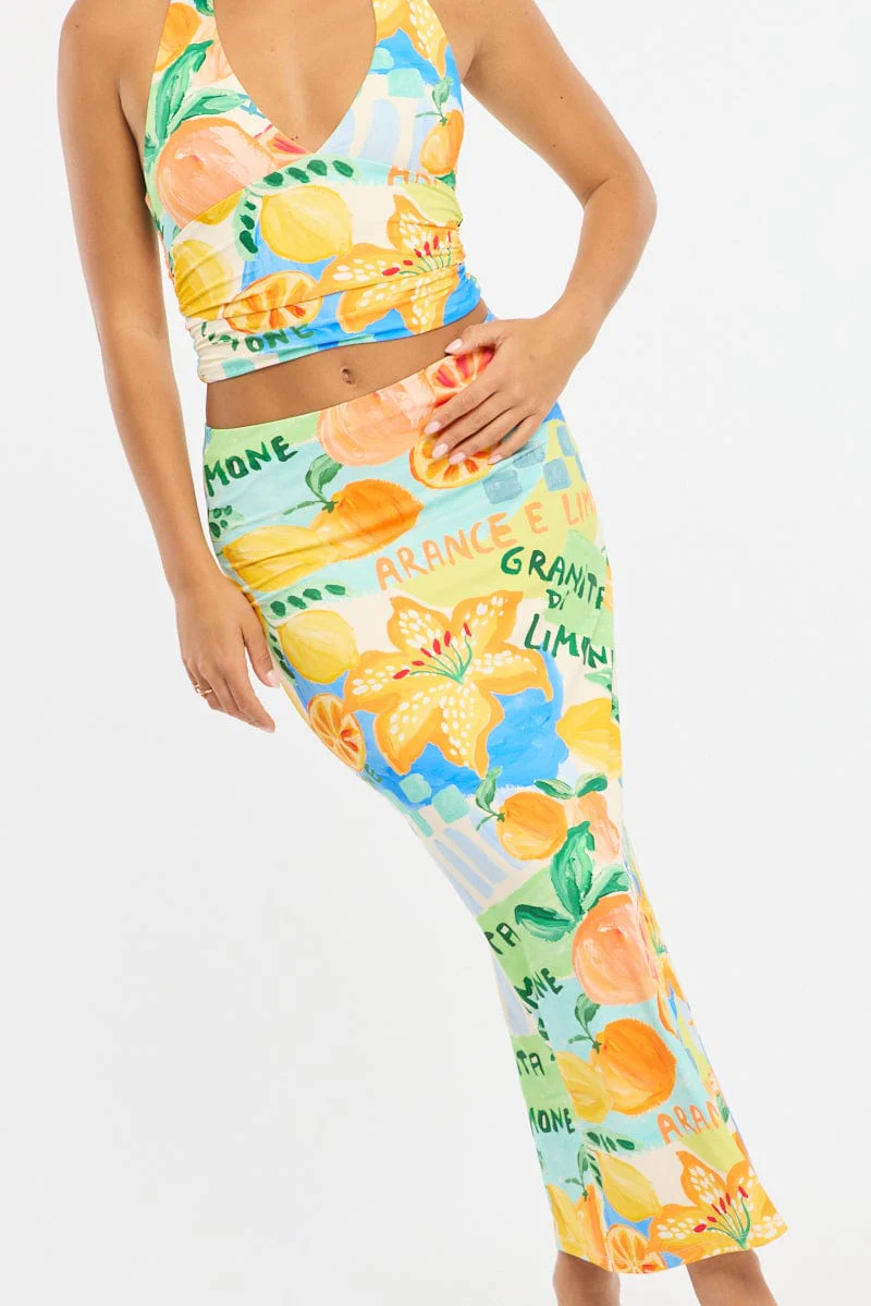 Multi Abstract Supersoft Maxi Skirt Elastic Waist Lined - Image 6
