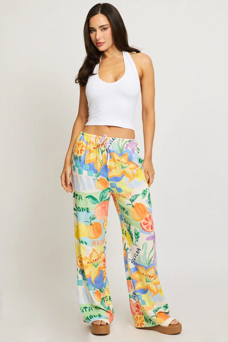Multi Abstract Wide Leg Pants Elasticated Waist - Image 2