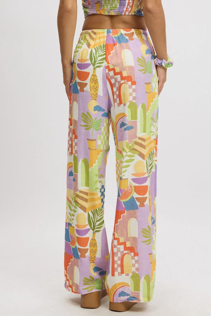 Multi Abstract Wide Leg Pants High Rise - Image 5