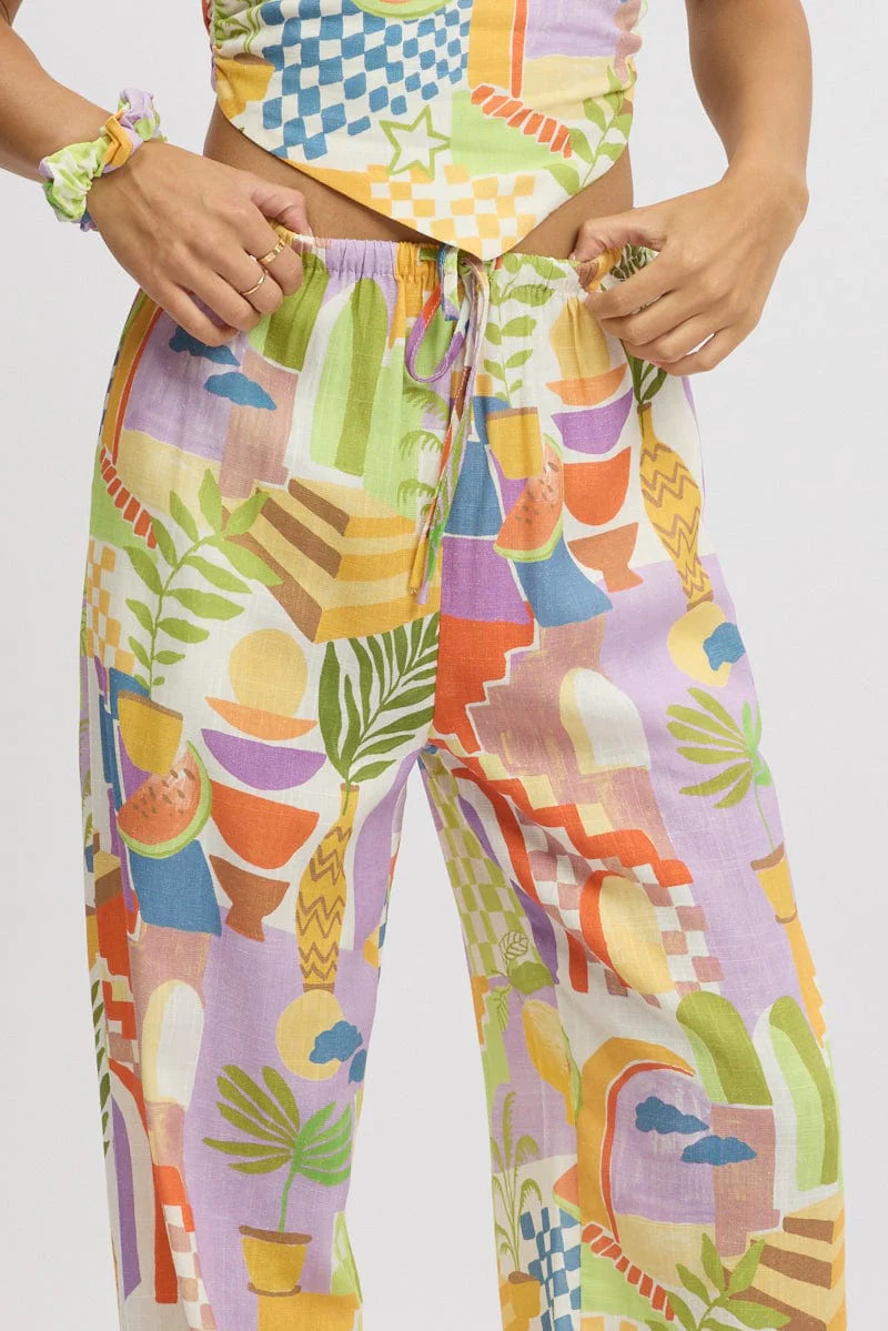 Multi Abstract Wide Leg Pants High Rise - Image 6