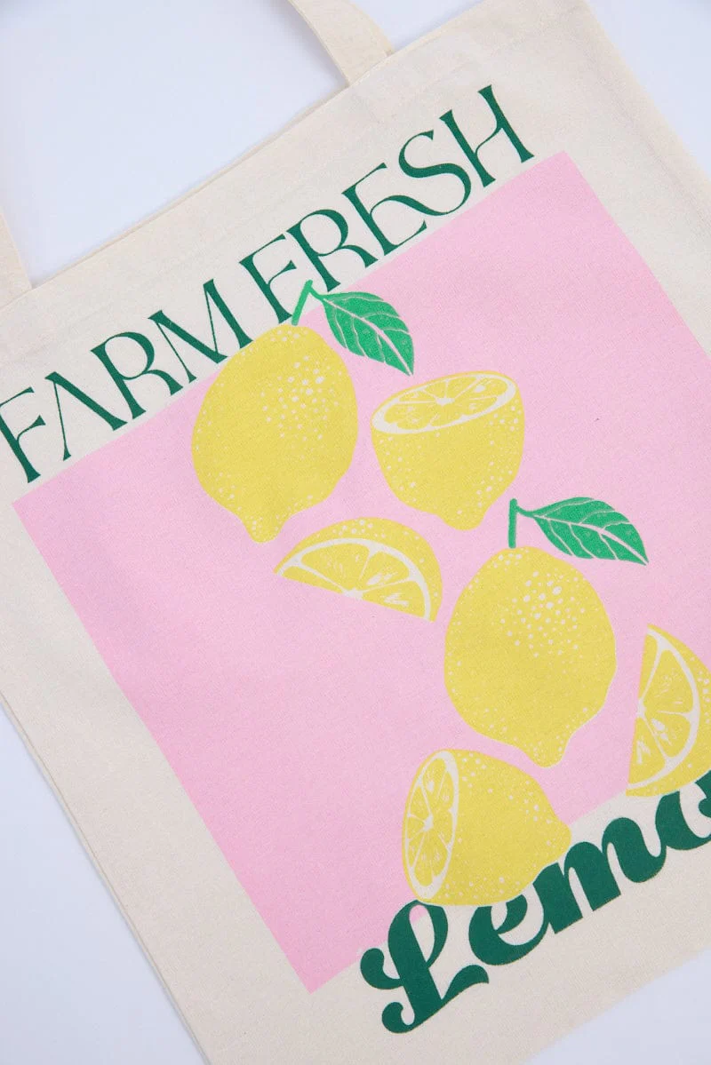 Multi Print Tote Bag Printed Farmers Market - Image 2