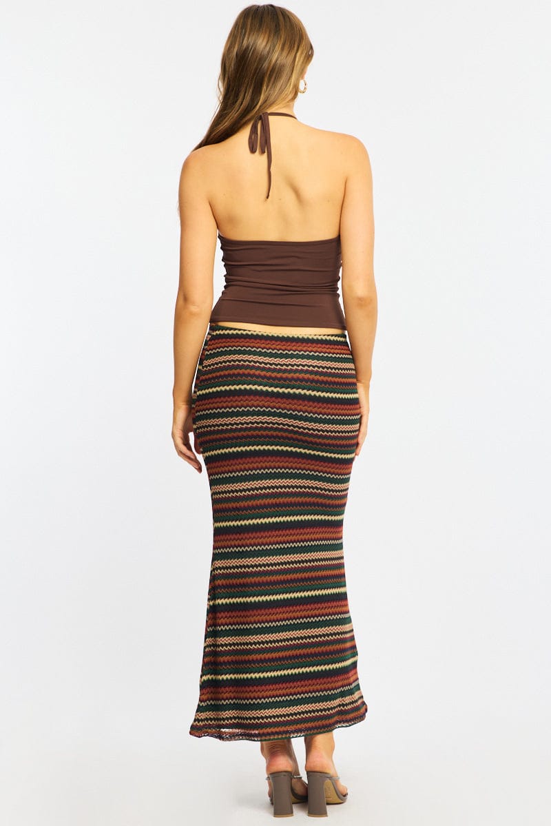 Multi Stripe Maxi Skirt Elasticated Waist Fit & Flare - Image 5