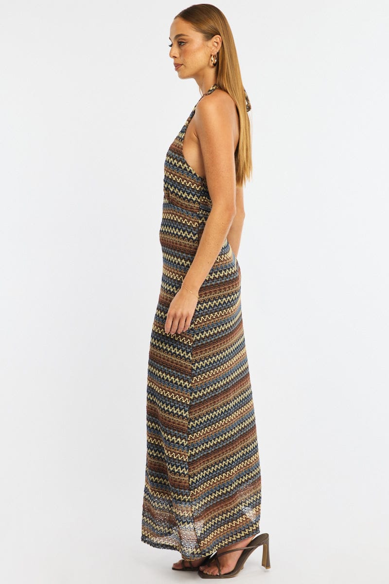 Multi Stripe Midi Dress Halter Neck - Image 3