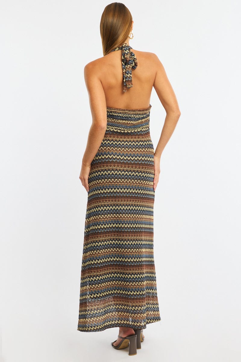 Multi Stripe Midi Dress Halter Neck - Image 4