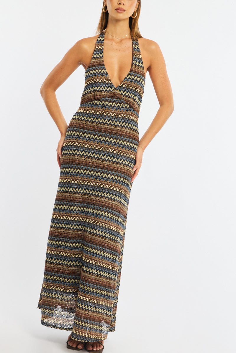 Multi Stripe Midi Dress Halter Neck - Image 5