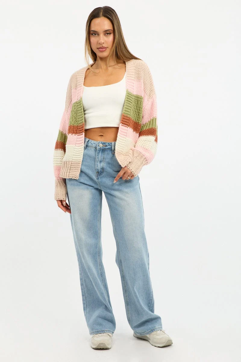 Multi Stripe Oversized Knit Cardigan Long Sleeve - Image 2