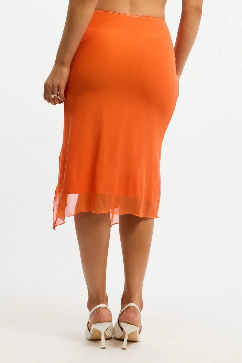 Orange Asymm Midi Skirt Mesh - Image 4