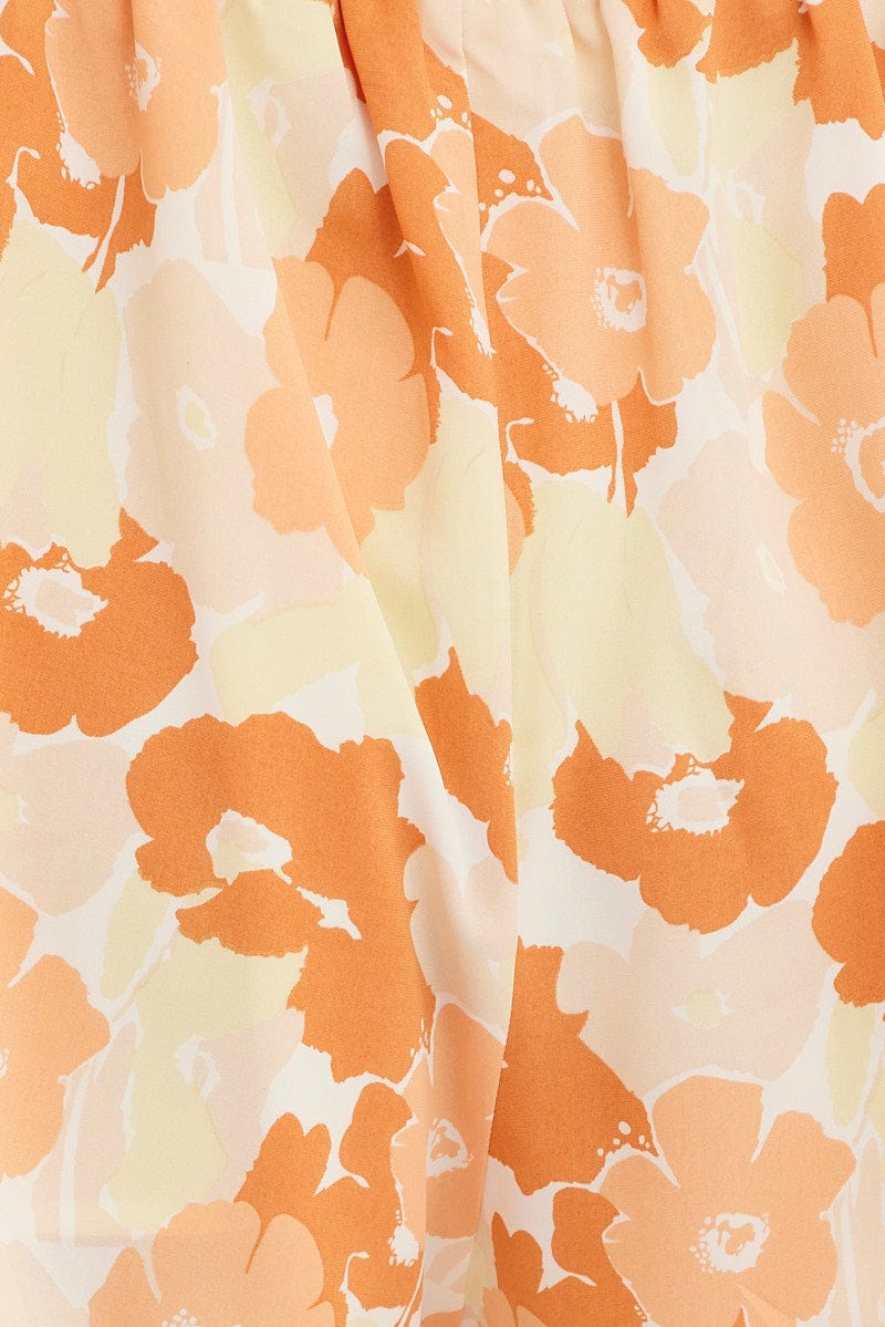 Orange Floral Mini Short Elastic Waist Floral Print - Image 6