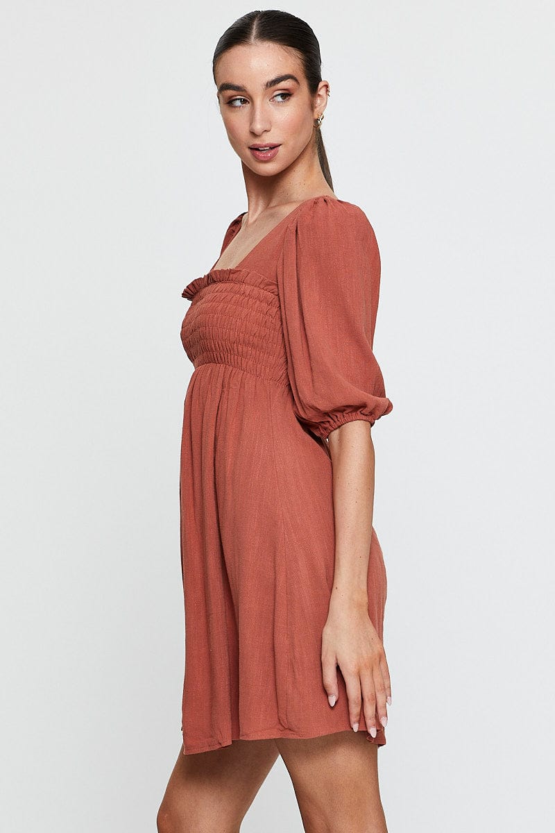 Orange Mini Dress Short Sleeve Evening - Image 4