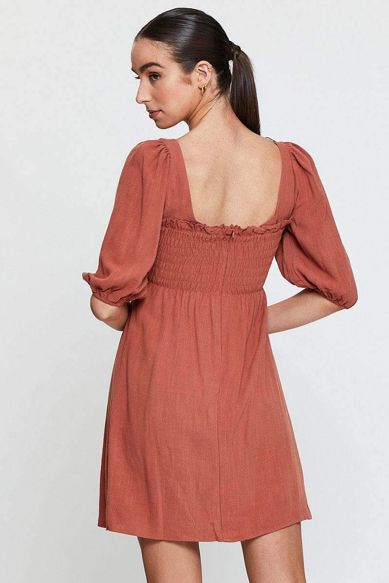 Orange Mini Dress Short Sleeve Evening - Image 5
