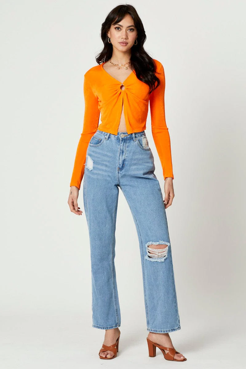 Orange Slinky Jersey Long Sleeve Top - Image 2