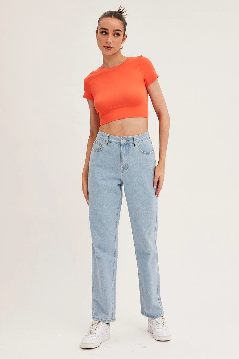 Orange T-Shirt Short Sleeve Crew Neck Seamless - Image 2