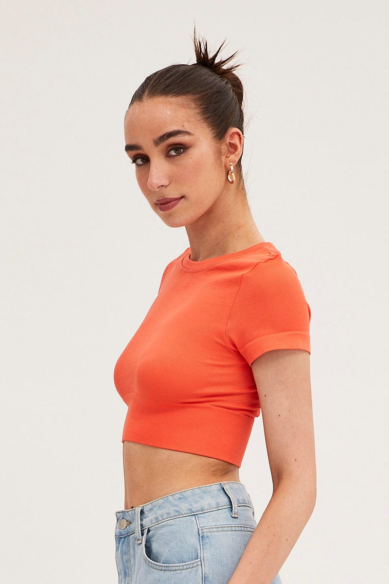Orange T-Shirt Short Sleeve Crew Neck Seamless - Image 4
