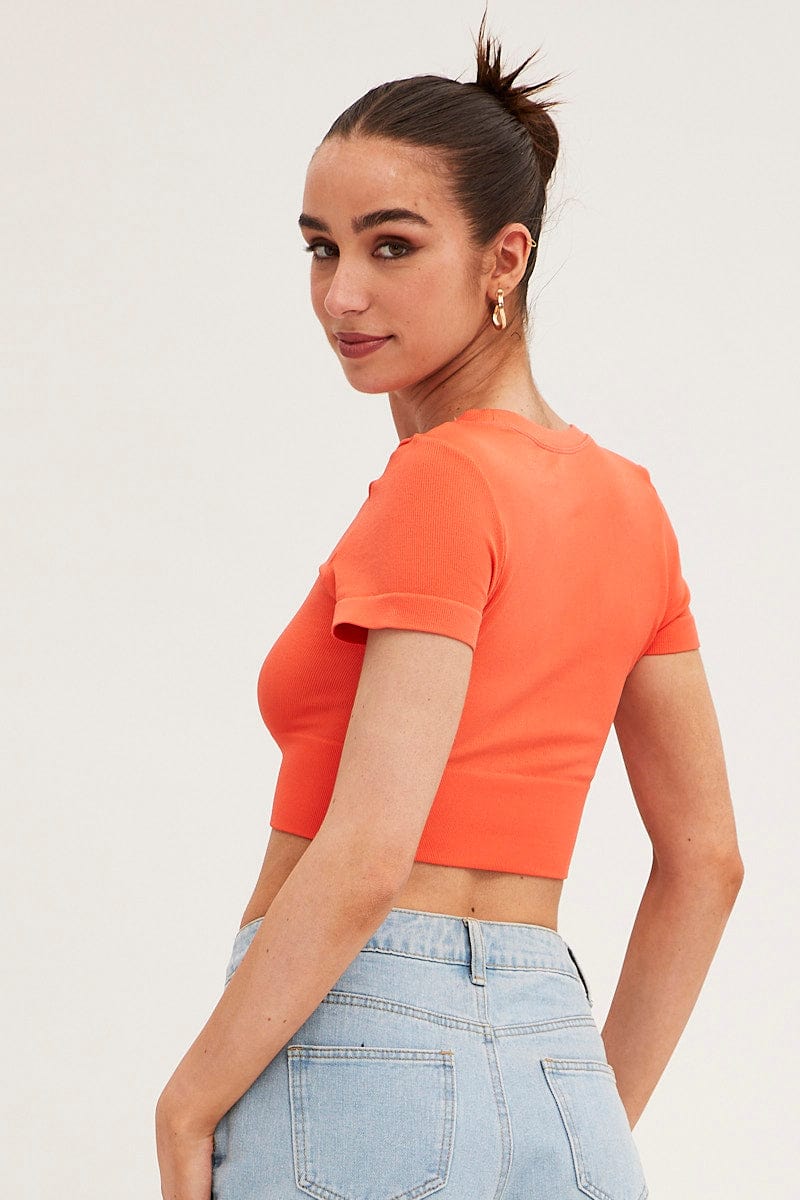 Orange T-Shirt Short Sleeve Crew Neck Seamless - Image 5