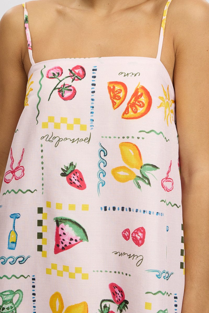 Pink Abstract Mini Dress Strappy Square Neck - Image 6