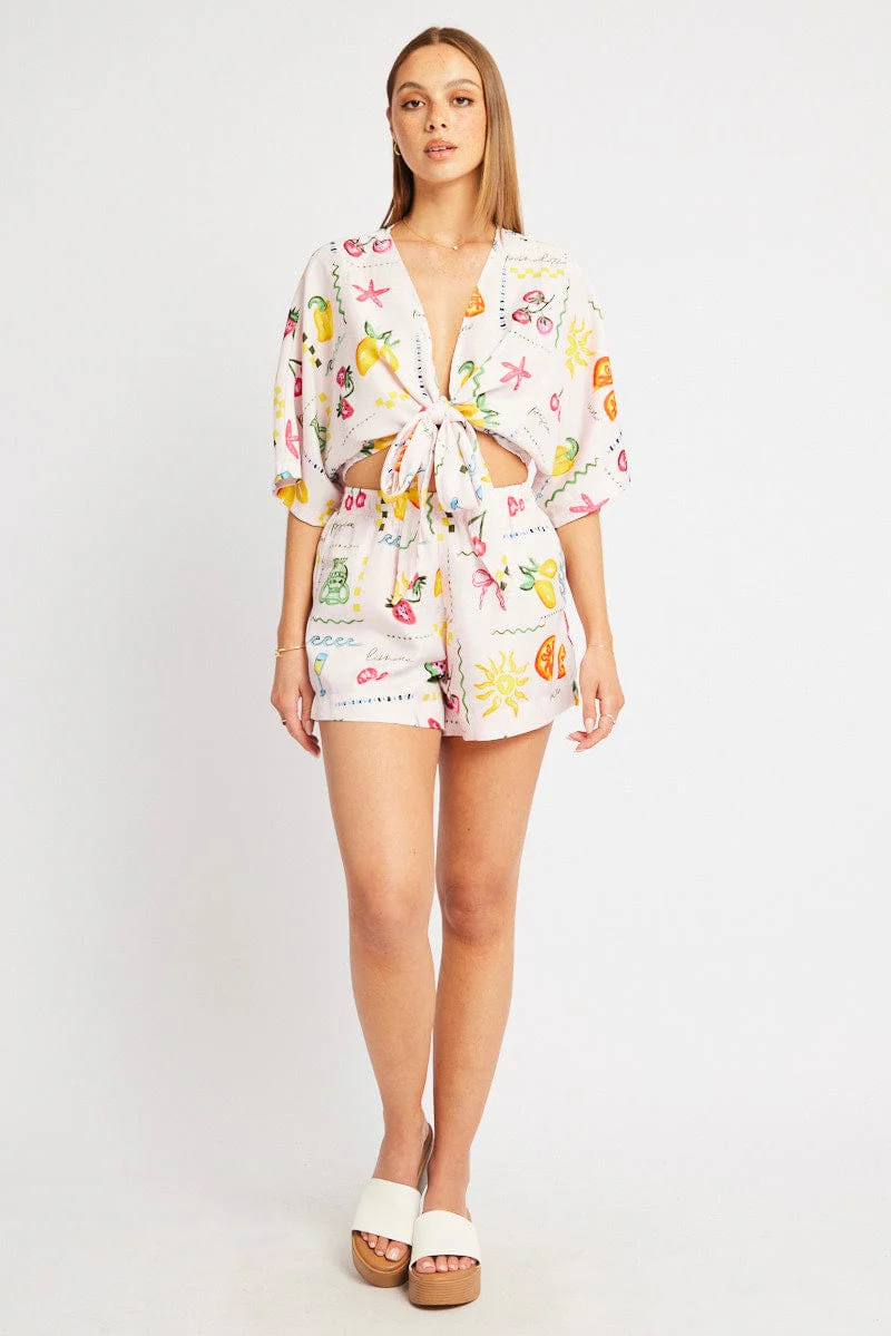 Pink Abstract Relaxed Shorts High Rise