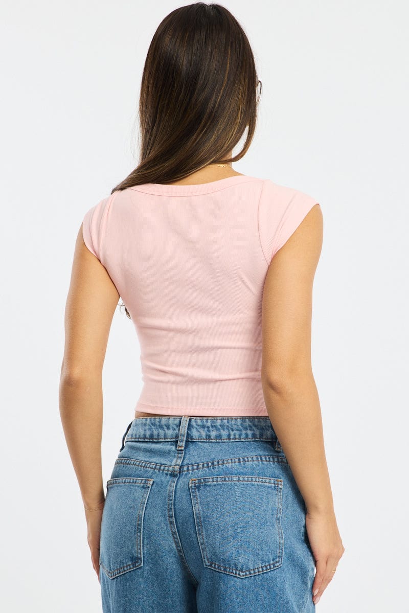 Pink Boat Neck Top Short Sleeve - Image 4