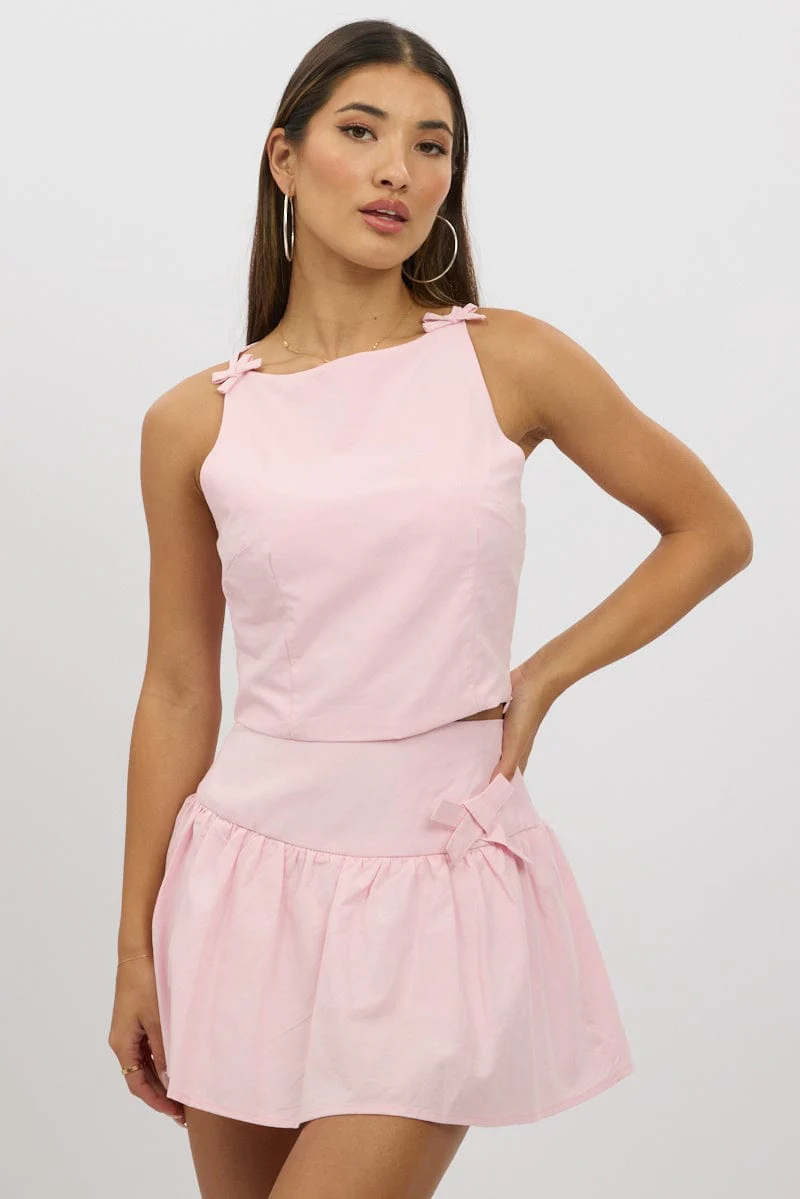 Pink Cami Sleeveless Boat Neck Bow Detail - Image 3