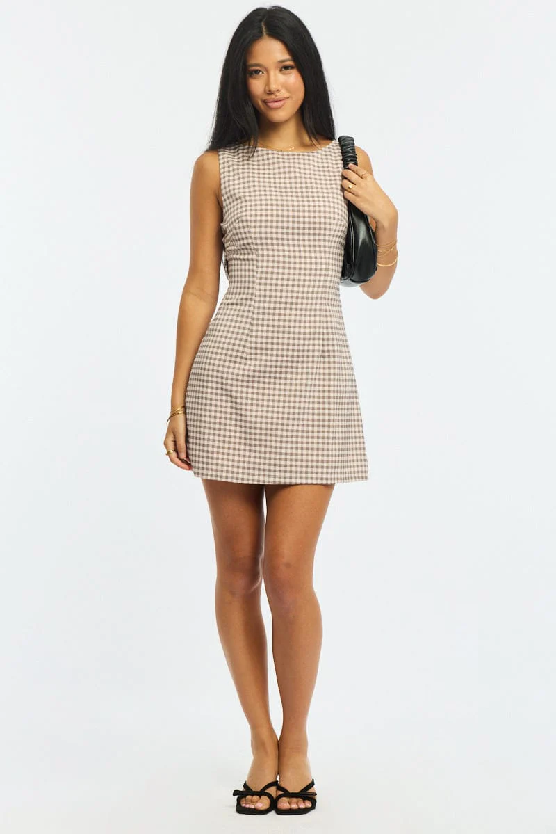 Pink Check Bodycon Dress Mini Check - Image 2