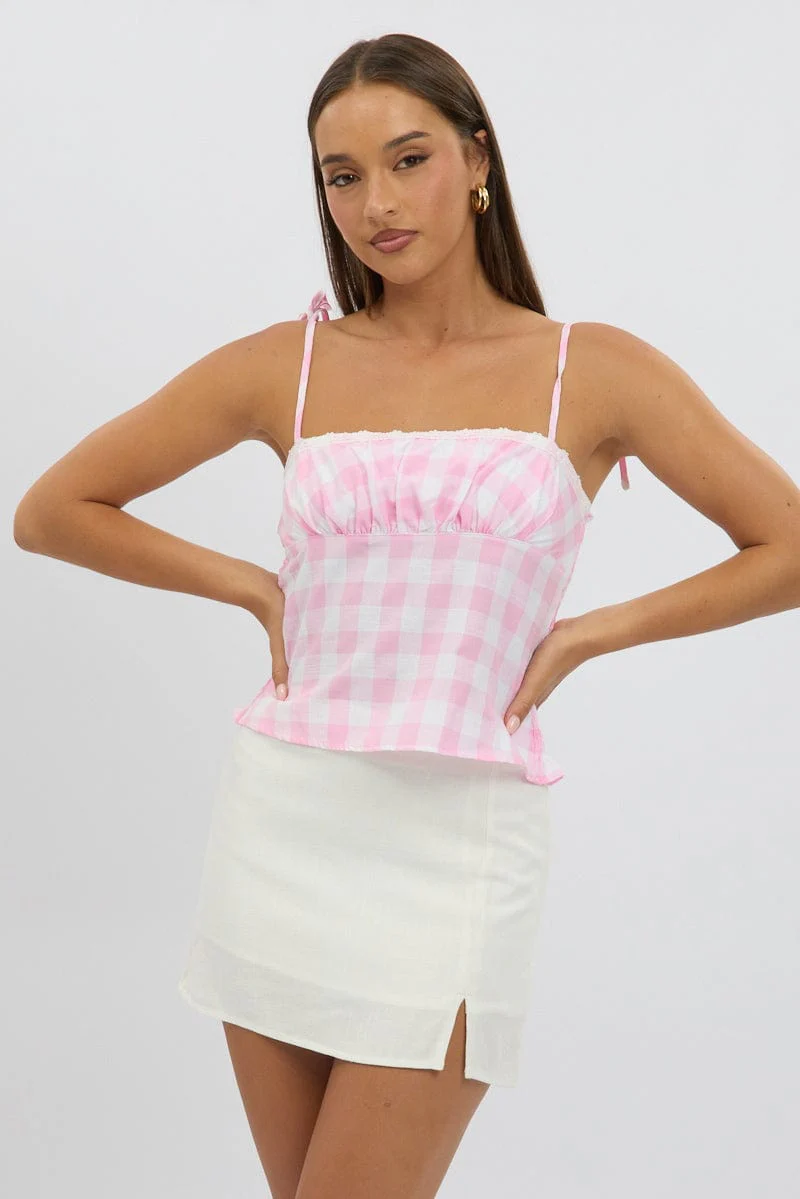 Pink Check Cami Top Rosette