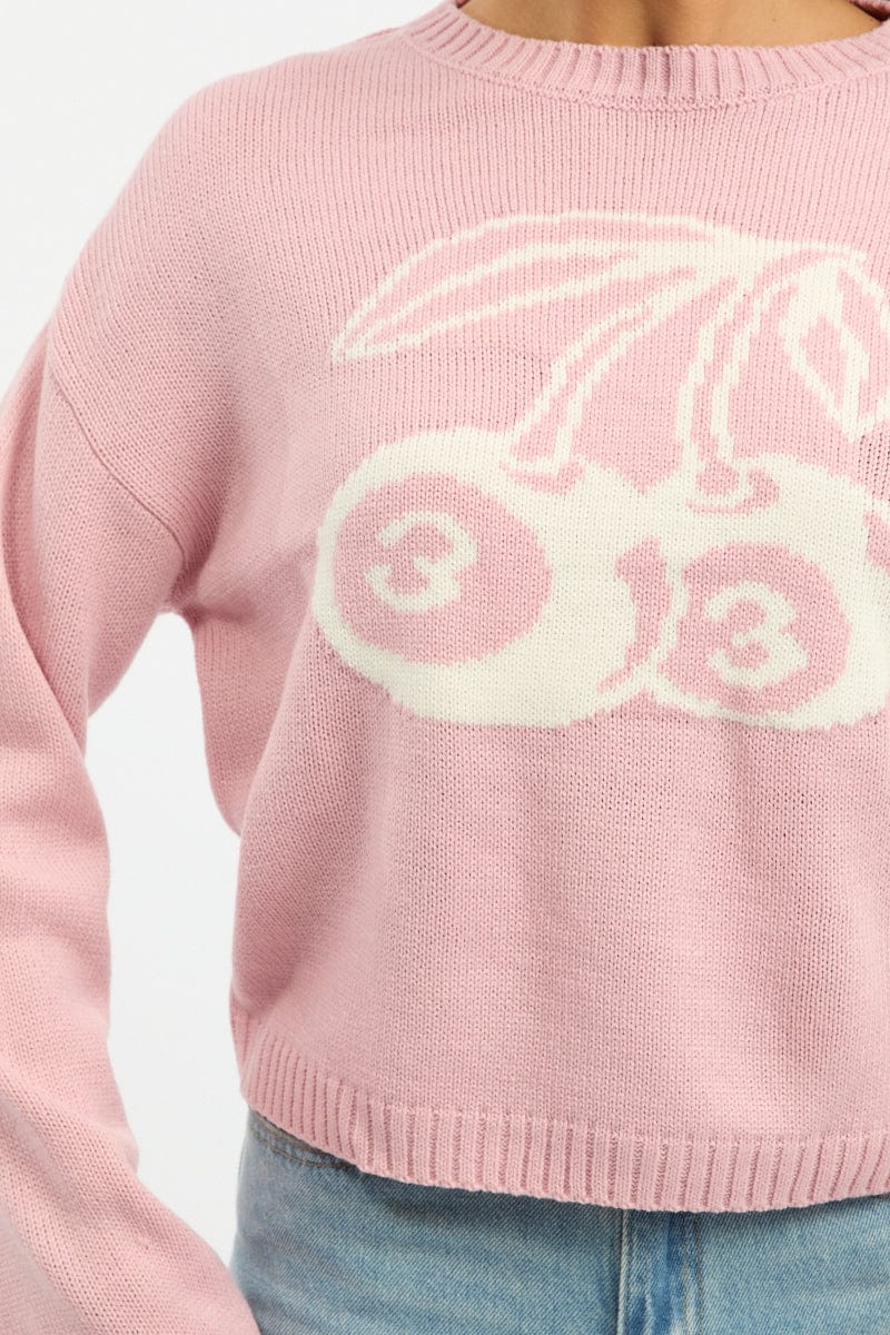 Pink Cherry Knit Top Long Sleeve - Image 5