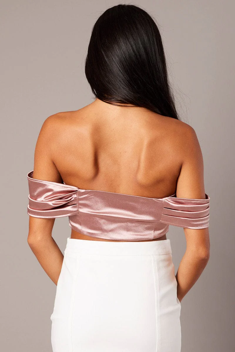 Pink Corset Top Off Shoulder Satin - Image 5