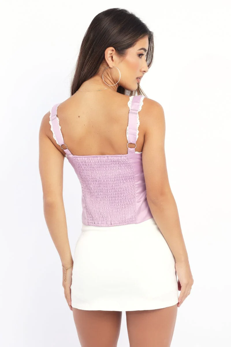 Pink Corset Top Sleeveless Sweetheart Shirred Satin - Image 4
