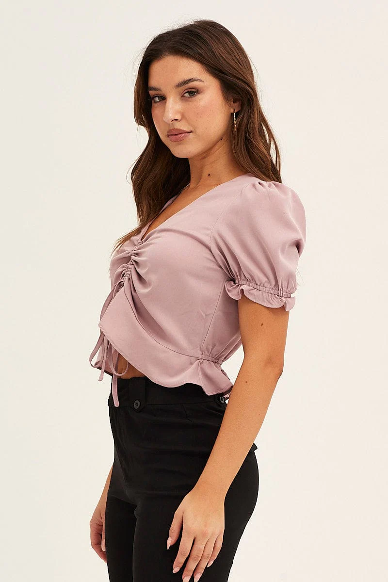 Pink Cropped Top Frill Hem - Image 4