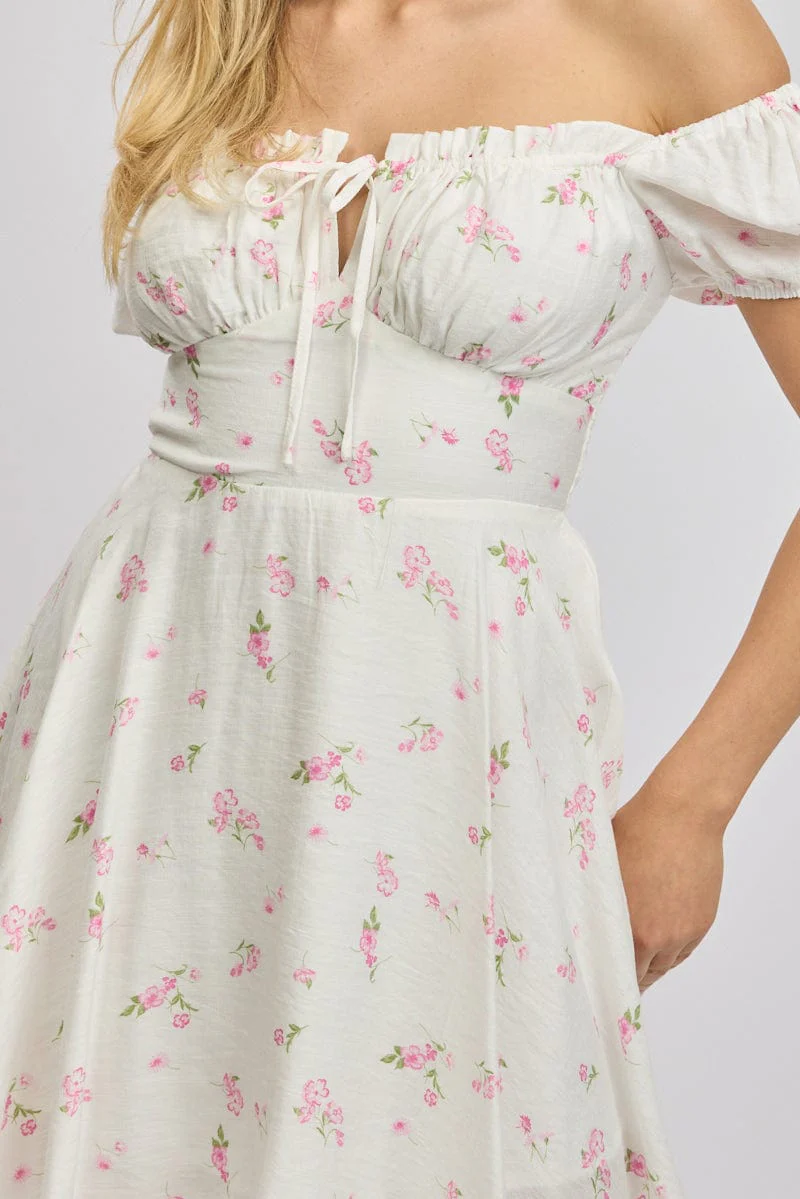 Pink Ditsy Fit And Flare Dress Mini - Image 6