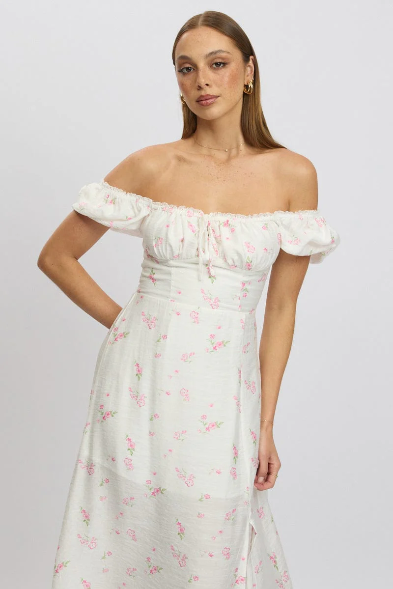 Pink Ditsy Midi Dress Short Sleeve Side Split - Image 2