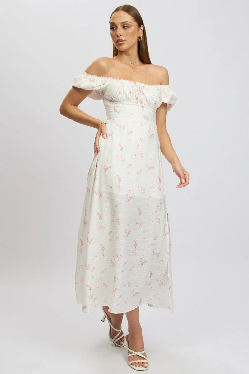 Pink Ditsy Midi Dress Short Sleeve Side Split - Image 3
