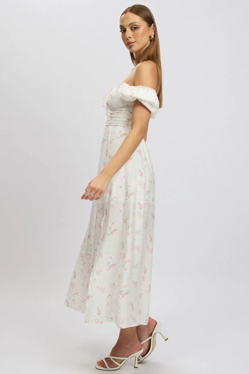 Pink Ditsy Midi Dress Short Sleeve Side Split - Image 4
