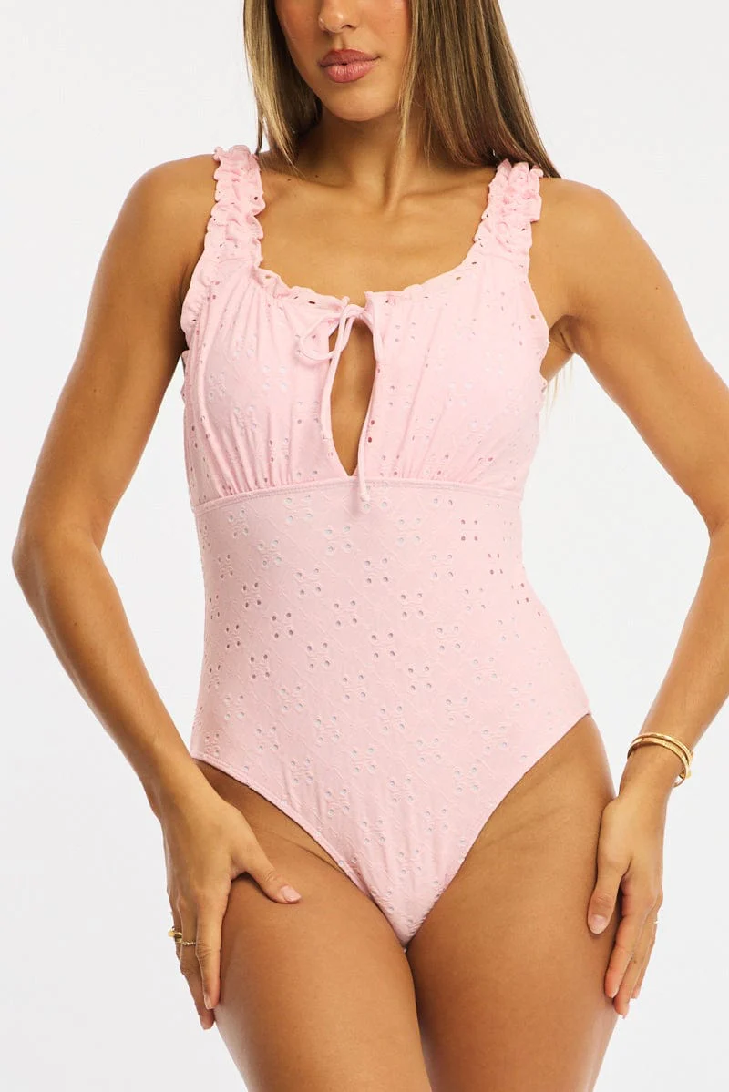 Pink Eyelet One Piece Swimsuit - Image 5